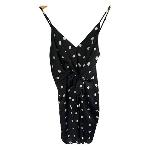 Shona Joy Avery Knot Front Mini Dress Womens 4 Black White Polka Dot Sleeveless - Picture 3 of 9